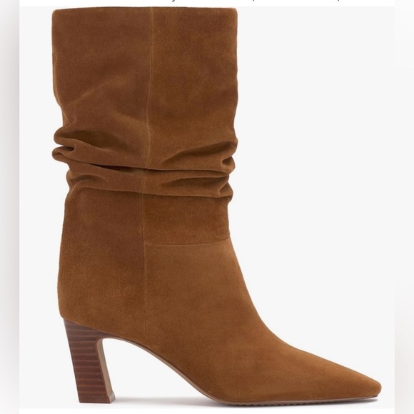 Vince Camuto Suede Ruched Mid-Shaft Boots - Skylar Size 8 Golden Walnut - Picture 10 of 13